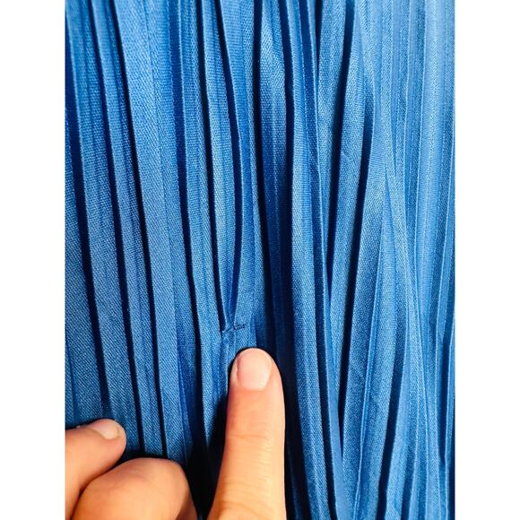 ATLEIN X RTR Navy Blue Plisse Tie Neck Sleeveless Side Slit Midi Dress Size M - Picture 7 of 16